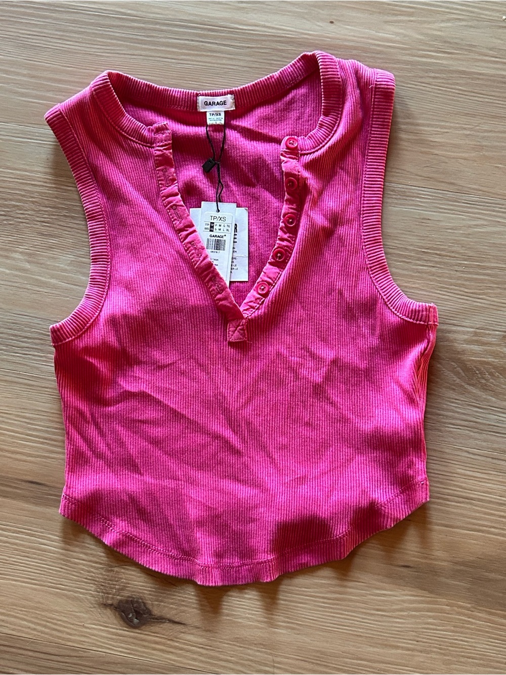 NWT Garage Ribbed Henley Tank Top in Bright Pink